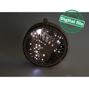 DXF, SVG bestanden voor laser Gift Box en Light-Up 3D Kerst Ornament, Meerlagig Ornament patroon, Herten, Sterrenhemel, Sneeuwvlokken