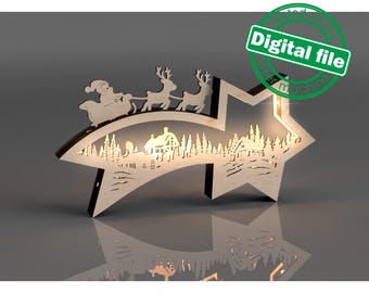 Laser Cut Star of Bethlehem, Christmas Village, Santa Sleigh (DXF, SVG, PDF)