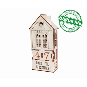 Plik DXF, SVG do laserowego kalendarza adwentowego z drewna, odliczanie do świąt Bożego Narodzenia, dni do świąt, podświetlany skandynawski dom, sklejka lub płyta MDF 3,2 mm