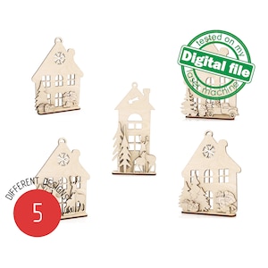 DXF, SVG files for laser Christmas 3D decor, Big set, 5 Designs, Mantel decor, Winter forest,Snowman, Tree, Deers, Material 1/8&#39;&#39; (3.2 mm)