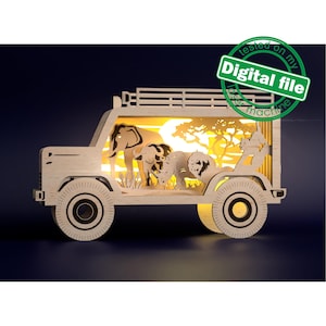 DXF-, SVG-bestanden voor lasergesneden Safari. Big Five Afrikaanse dieren: olifant, leeuw, luipaard, neushoorn, buffel, achtergrondverlichting, materiaal 1/8'' (3,2 mm)