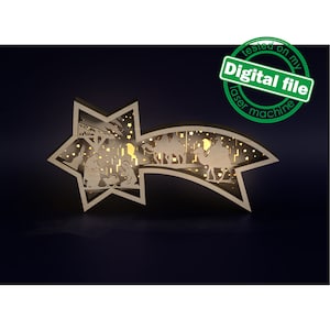 DXF, file SVG per la stella di Betlemme illuminata al laser, presepe Gesù bambino, ornamento di Natale, Glowforge, motivo ornamentale a strati