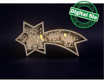 DXF, SVG files for laser Light-Up Bethlehem star, Nativity scene baby jesus, Christmas Ornament, Glowforge, Layered Ornament pattern