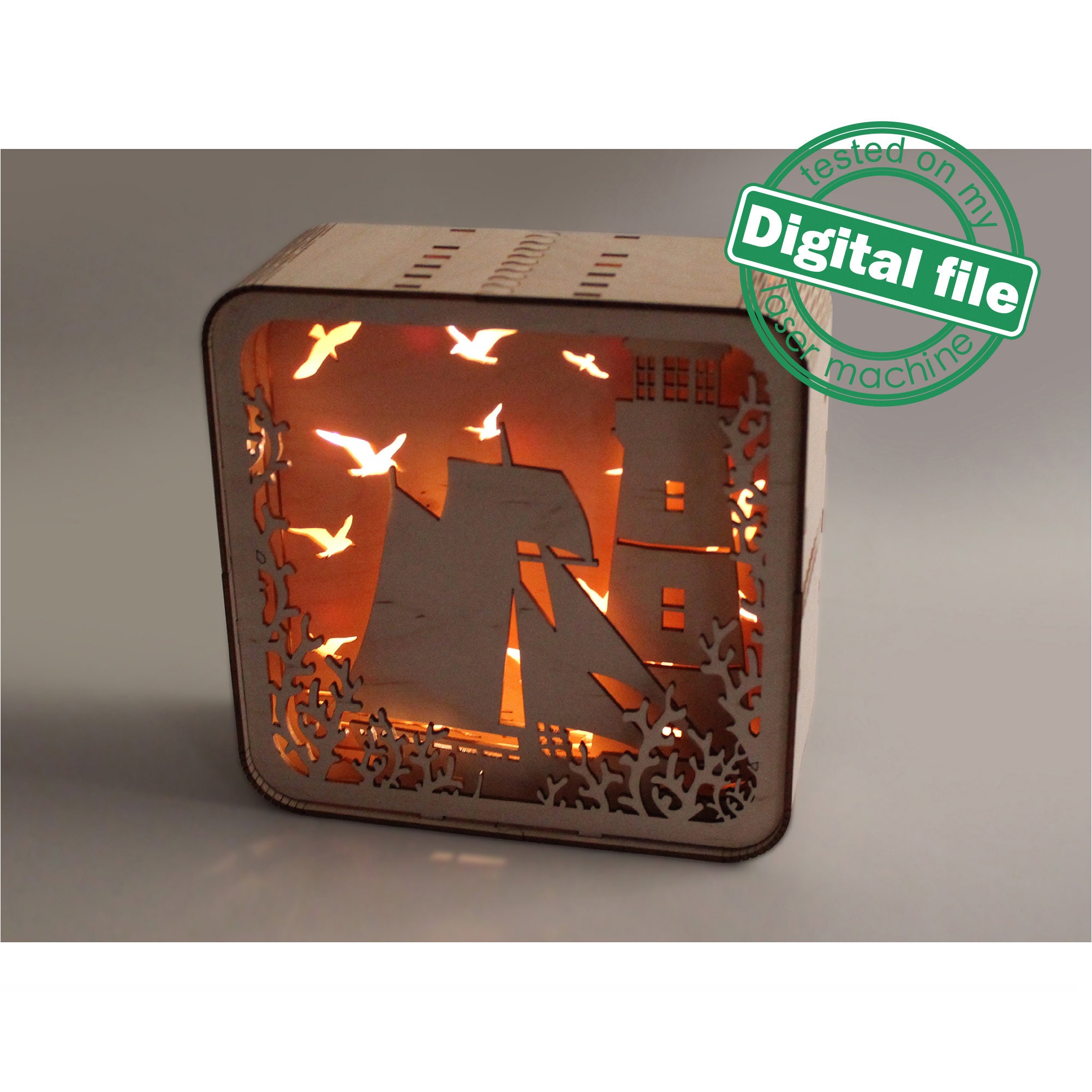 Light Box Dxf DXF, SVG Files for Laser Light Box Lighthouse, Ship, Vector Project ...