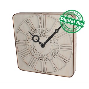 DXF, file SVG per laser Orologio da parete moderno unico quadrato con angoli arrotondati, compensato flessibile, quadrante meccanico, materiale 1/8'' (3,2 mm)