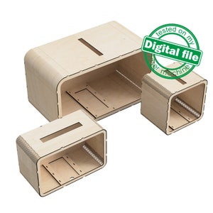 Caja de compromiso de boda DIY, alcancía de madera, hucha, 3 tamaños diferentes, plantilla vectorial para corte láser, material de 3,2 mm (1/8'')