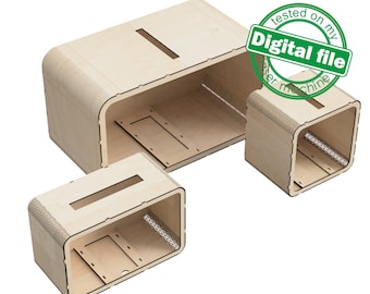 DIY Wedding Engagement box, Wooden piggy bank, Money box, 3 different sizes, Template vector for laser cutting, Material 1/8'' (3.2 mm)