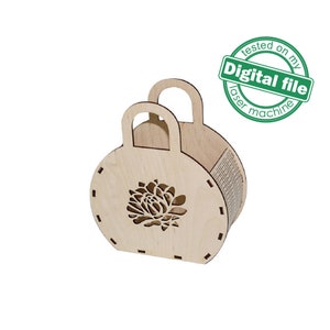 DXF, SVG-bestanden voor laser Houten handtas Chrysant, Moederdag, Bruidsmeisje cadeau, Bloemenmand, Glowforge, Materiaal 1/8'' (3,2 mm)