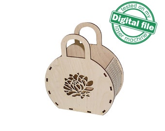 DXF, SVG files for laser Wooden handbag Chrysanthemum, Mother day, Bridesmaid gift, Flower basket, Glowforge, Material 1/8'' (3.2 mm)