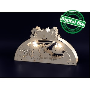 DXF, SVG-Dateien für Laser-Teekerzenhalter, Herzstück, beleuchtete Weihnachten, Winterwald, altes Dorf, Materialstärke 3,2 mm