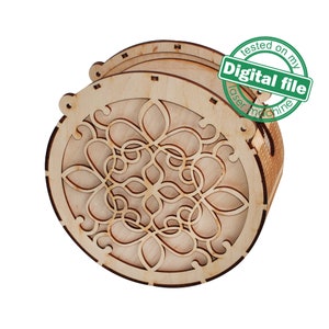 DXF, archivos SVG para bolso clutch de madera láser, mandala de tallado calado, bolso, madera contrachapada flexible, bisagra viva, material 1/8'' (3,2 mm)