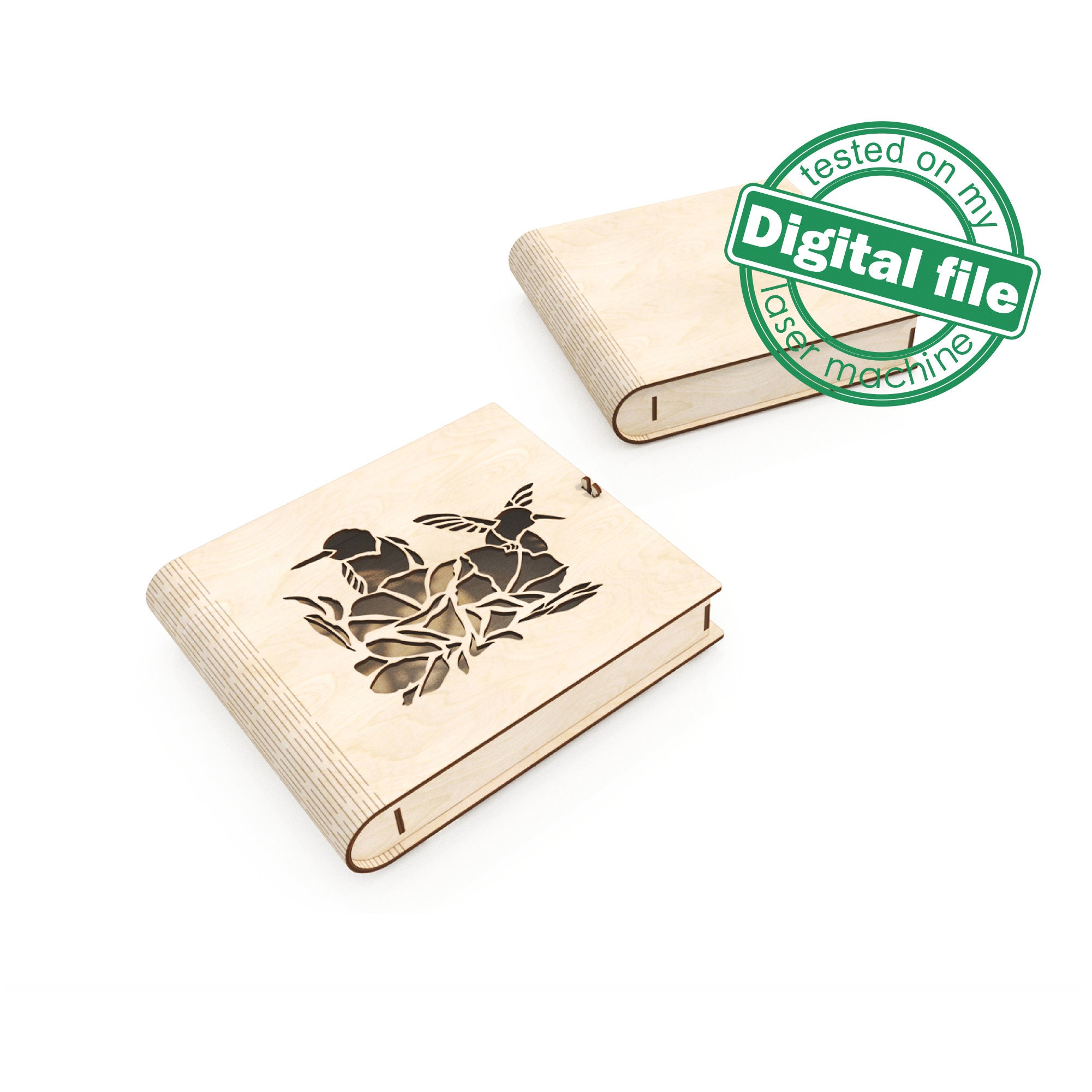 DXF, SVG Files for Laser 2 Design Wooden Boxes, Living Hinge Book Box ...