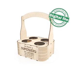 DXF, SVG bestanden voor laser Bierhouder doos Superheld Daddy, Vector project, Glowforge, Materiaaldikte 1/8 inch (3,2 mm)