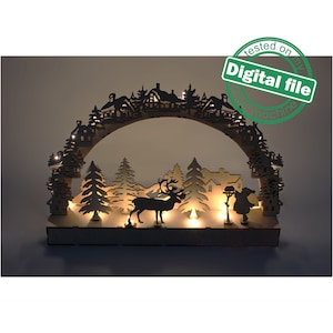 DXF-bestand voor laser grote houten decoratie elektrisch verlichte lichtboog, hout Schwibbogen, centerpiece, light-up kerstmis, SVG, PDF