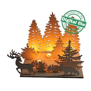 DXF, SVG Dateien für Laser Tee Kerzenhalter, Centerpiece, Light-up Christmas, Winterwald, Hirsch, Fuchs, Hase, Material 3,2 mm