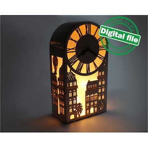 DXF, file SVG per laser Orologio moderno unico Parigi, Lampada notturna, compensato flessibile, quadrante orologio, predisposizione per la forgiatura luminosa, materiale 1/8'' (3,2 mm)