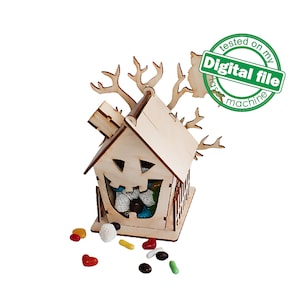 DXF, SVG files for laser Halloween Candy House, Vector project, Glowforge, Material thickness 1/8 inch (3.2 mm)