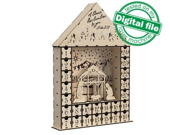DXF, SVG files for laser 24 days before Christmas Advent calendar The Savior has been born to you, Mary, Joseph, Nativity scene, wise men