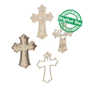 DXF, SVG-bestanden voor laser. Grote set gepersonaliseerd lichtkruis, ster van Bethlehem, gelaagd patroon, schaduwdoos, LED-licht, 1/8"(3,2 mm) materiaal