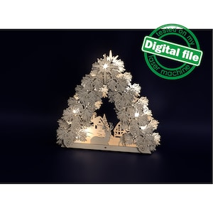 DXF-, SVG-Dateien für Laser-Teelichthalter, Herzstück-Baum, leuchtende Weihnachten, Winterwald, altes Dorf, Hirsch, Material 1/8 '' (3,2 mm)