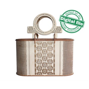 DXF, fichiers SVG pour sac à main en bois laser, motif rétro, fête des mères, cadeau de demoiselle d'honneur, panier de fleurs, Glowforge, épaisseur du matériau 1/8'' (3 mm)