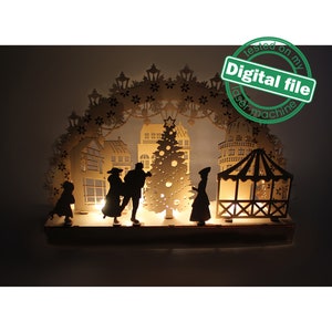 DXF file for laser Large Wooden Decoration Electrically Illuminated Light Arch,Wood Schwibbogen, Centerpiece, Light-up Christmas, SVG, PDF