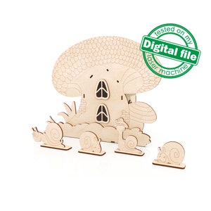 DXF, SVG files for laser Mushroom and Snails Toy House, Nursery decor, Ready to paint, Kids craft and activity, Material 1/8&#39;&#39; (3.2 mm)