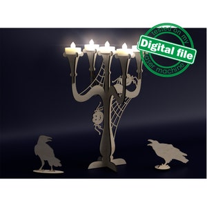 DXF, SVG files for laser Tea light Сandle holder,Halloween centerpieces table decor, Candelabra,Cobwebs,Spiders,Crows, Material 1/8&#39;&#39; (3 mm)