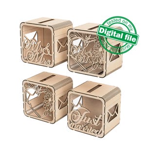 DXF- und SVG-Dateien für Lasergravierbox, Spardose, Verlobungskartenbox, Spardose, Hochzeitsdeko, Sparschwein, Tür- und Schlossmaterial 1/8 '' (3,2 mm)