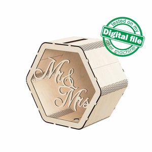 DXF, SVG files for laser Personalized Wedding card box, Box for Wedding Reception, Polygon money box, Glowforge, Material 1/8 inch (3.2 mm)