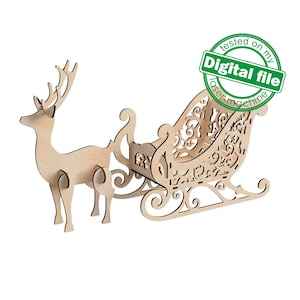 DXF, file SVG per slitta natalizia laser e renne, arredamento mensola, confezione regalo, Glowforge, Xtool, materiale 1/8'' (3,2 mm)