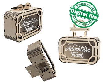 Retro Suitcase Piggy Bank Laser Cut Files: SVG DXF PDF