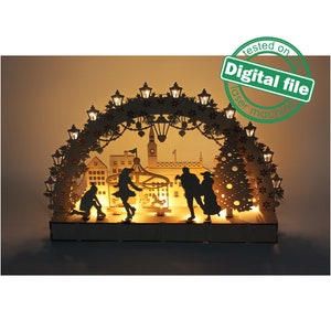 DXF-bestand voor laser grote houten decoratie elektrisch verlichte lichtboog, houten schfibbogen, middelpunt, oplichtende kerst, SVG, pdf
