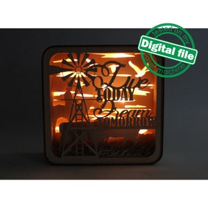 DXF, SVG-bestanden voor laserlichtbak Live Today, Dream Tomorrow, Shadowbox, Glowforge, materiaaldikte 1/8 inch (3,2 mm)