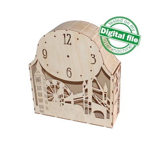 DXF, SVG bestanden voor laser Unieke Moderne Mantel klok Londen, Nachtlamp, flexibel multiplex, Glowforge klaar, Materiaal 1/8'' (3,2 mm)