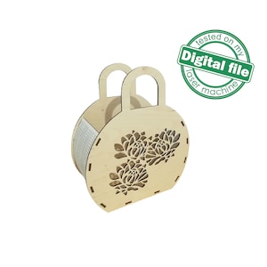 Dxf, SVG Dateien für Laser Holz Handtasche Bouquet, Chrysantheme, Muttertag, Brautjungfer Geschenk, Blumenkorb, Glowforge, Material 3.2 mm