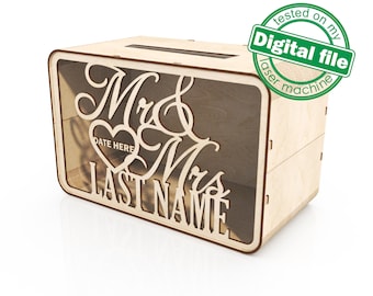 DXF, SVG files for laser Wedding card box, money box, Glowforge, Engagement Card Box, Wedding Decor, Piggy bank, Material 1/8 inch (3.2 mm)