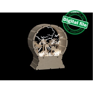 DXF, SVG-Dateien für Laser Light Up Schneekugel, Dinosaurier, Vulkan, Pterodactyls, Urwald, Kinderzimmer, Nachtlampe, Schattenbox
