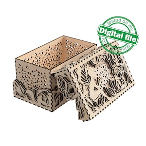 DXF, SVG Dateien für Laser Lasergravierte Multilayered Big Box Pfingstrosen, Fee, Hochzeitsgeschenk, Aufbewahrungsbox, Glowforge, Material 1/8 '' (3,2 mm)