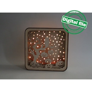DXF, SVG Dateien für Laser Light Box Halloween Grusel Kürbis, Schattenbox, Glowforge, Materialstärke 3,2 mm