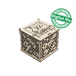Arquivos DXF, SVG para laser Caixa de presente de mel Bee Happy, Caixa de presente, lembrança, pote de mel, favo de mel de abelha, gravura, Glowforge, Material 1/8'' (3 mm)