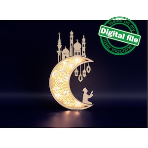 Halbmond Lichtbox Laser Cut Dateien: Islamischer Ramadan Dekor (Digitaler Download)