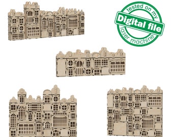 DXF, SVG file for laser Universal advent calendar for any number of days, Scandinavian house style,fancy shutters, 33 designs windows, roofs