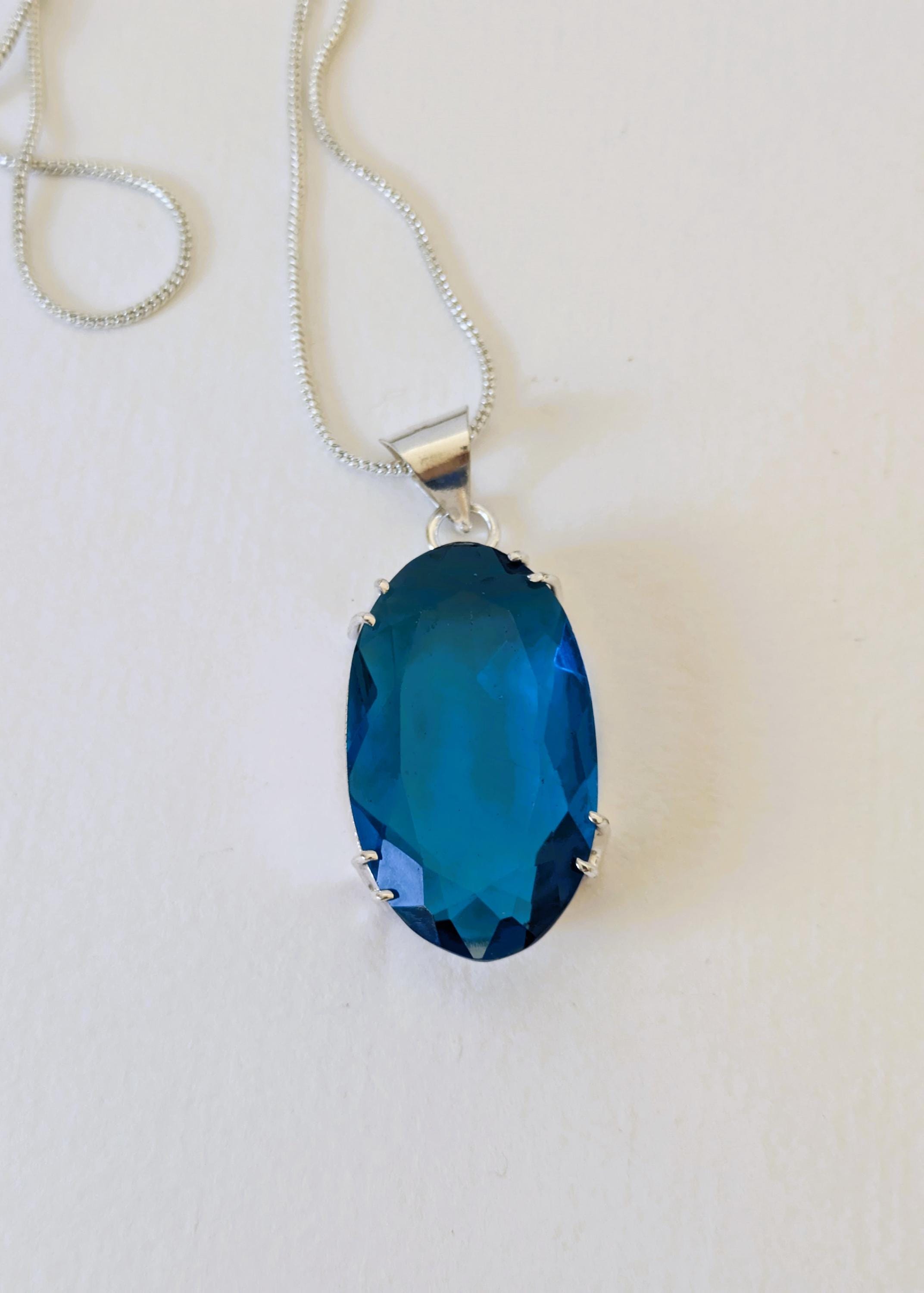 Blauer Topas Trommelstein Edelstein Anhänger #6549