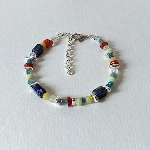 Buntes Perlenarmband Edelsteine Silber