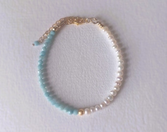 Larimar Freshwater Pearls Bracelet Gold