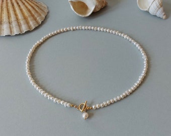 Freshwater Pearl Necklace Toggle Clasp Gold Bridal Jewelry