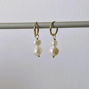 Mini hoop earrings baroque pearls gold bridal jewelry