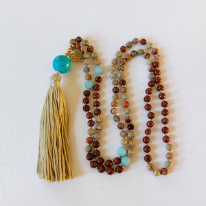 MALA chain Map Stone hand knotted gold