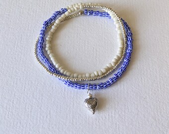 Wrap bracelet seed beads, Miyuki beads, silver